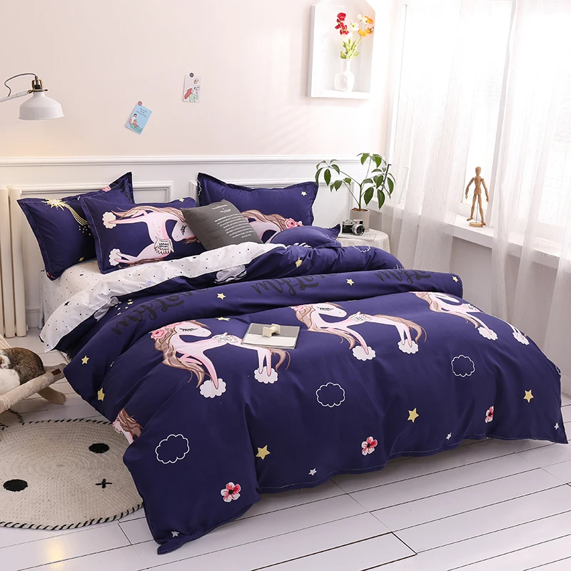 

Unicorn 3/4pcs bedding set bed flat sheet+duvet cover+1/2pc pillowcase bedding set home textile pastoral bedspread
