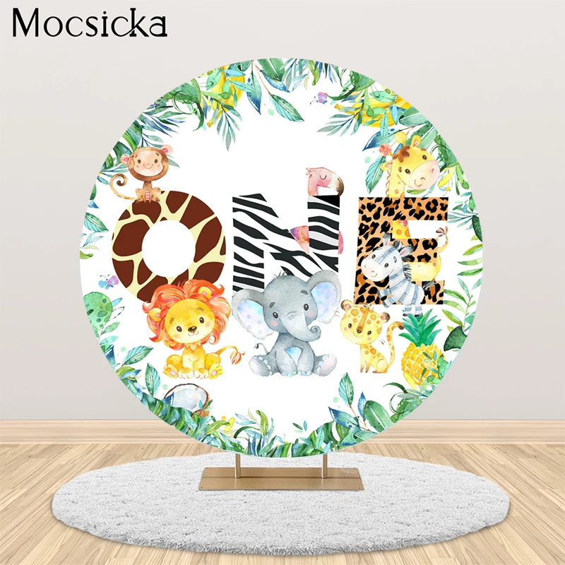 Wild One 1St Birthday Party Photography Fondale Jungle Zoo Animals Car Baby Photo Background Round Circle Cover Photo Studio