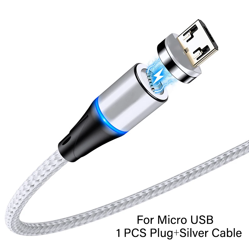 Магнитный кабель 3а 1 м, светодиодный кабель Micro usb type C, магнитный usb-кабель для зарядки iPhone X 7 huawei samsung, зарядный кабель для мобильного телефона - Цвет: For Micro Silver
