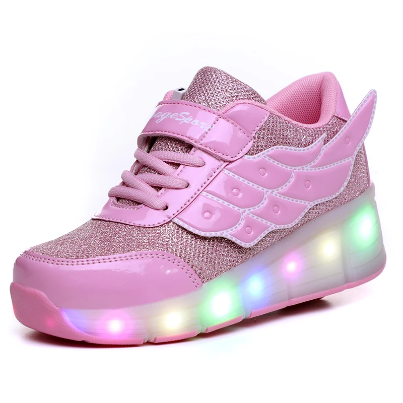 girls leather shoes New One wheels USB Charging Fashion Girls Boys LED Light Roller Skate Shoes For Children Kids Sneakers With Wheels Two wheels children's shoes for adults