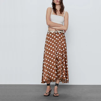 

Summer women's skirt casual polka dot printed belt decoration skirt