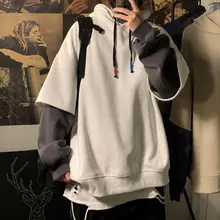 

Oversized hoodie men's women's fake two-piece sweater Korean fashion hip-hop trend casual loose couple autumn winter thick coat