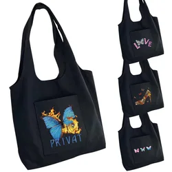 Handbag Shopping Bag Women's Canvas Bag Large Capacity Travel Messenger Shoulder Bag Butterfly Print Washable Storage Tote Bag