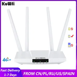 Kuwfi 4g roteador wi fi com slot para cartão sim rj45 wan lan antenas externas de alta velocidade 150mbps sem fio lte roteador 32 usuários