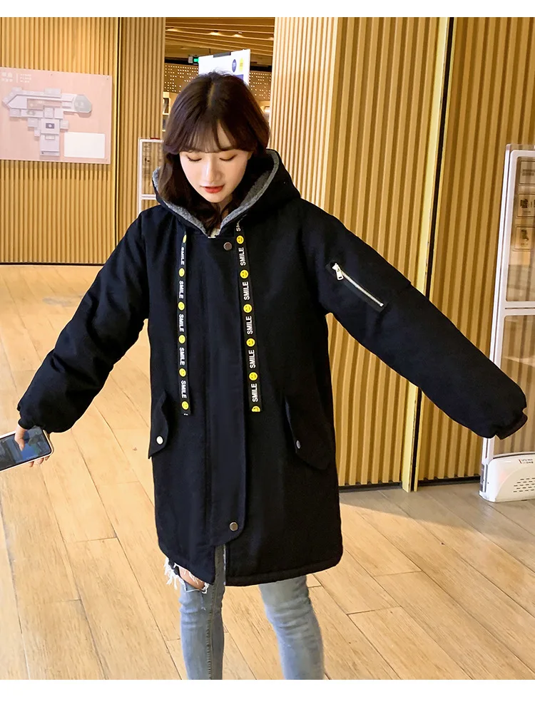 Lambs Wool Coat Women's Winter 2 Junior High School Students Korean-style Loose-Fit Mid-length Thick plus Velvet Clothes