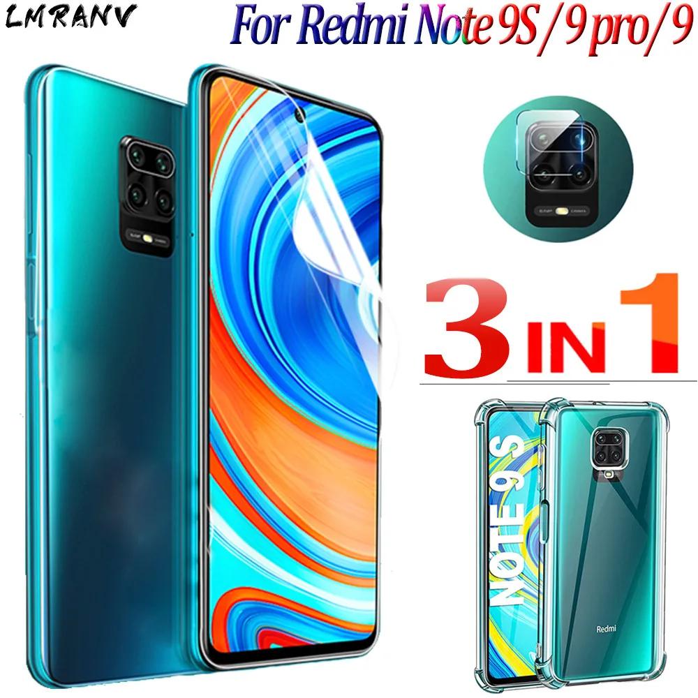 3в1 Гидрогелевая пленка+камеры+чехол Xiaomi Redmi Note 9 S Pro пленка Передняя Мягкая