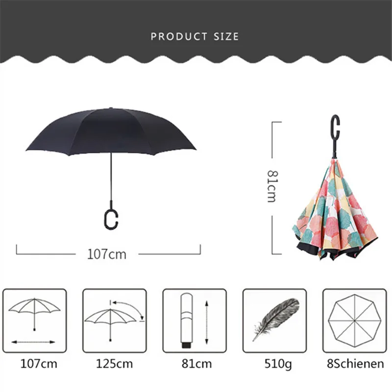 Зонты для ночного снега, солнечные и дождливые, для мужчин и женщин, анти-УФ, перевернутый зонтик, ветрозащитный, складной, двойной слой