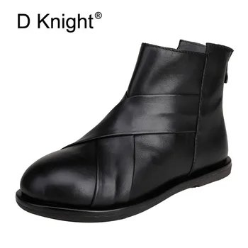 

Women Boots 2021 New Hot Genuine Leather Ankle Boots Flat Shoes Autumn Boots Platform Zipper Punk Boots Ladies Shoes Botas Mujer