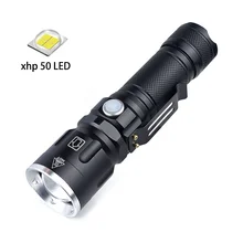 High Power XHP50 LED Flashlight with Clip Design Zoomable Torch USB Rechargeable for Hunting Camping Outdoor Activities