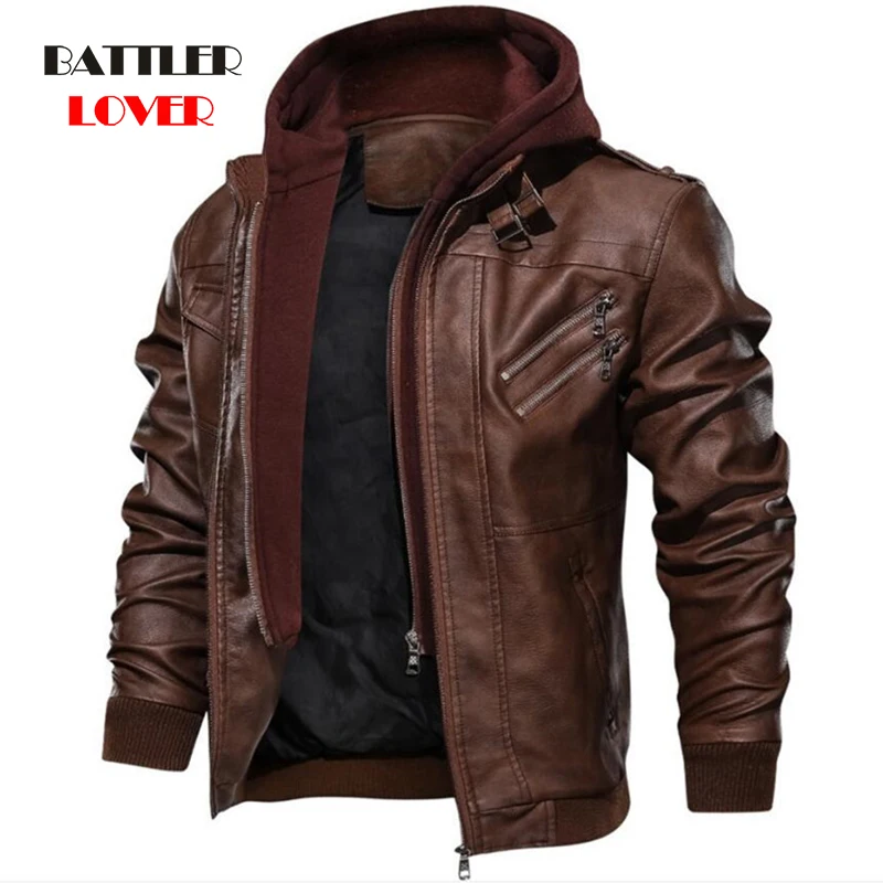 Men Leather Jacket Casual Motorcycle Genuine Leather Hooded Jacket 2020 New Male Oblique Zipper European size jaqueta couro