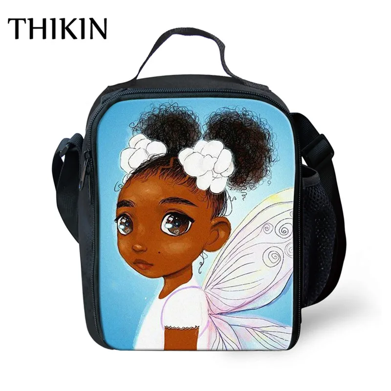 THIKIN BAG THIKIN Симпатичные Африканский Американский черный девочек рюкзак для обеда детская коробка для завтраков сумка изотермическая походная Еда сумка, школьные принадлежности - Цвет: THIKIN BAG