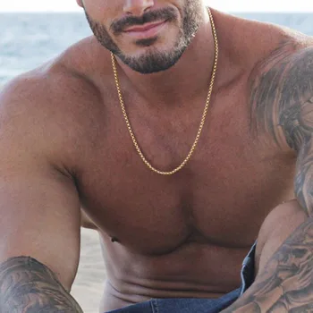 3mm Men's Stainless Steel Thick Golden Link Chain Necklace for Men Gift Boyfriend Dad Husband with 24Inch