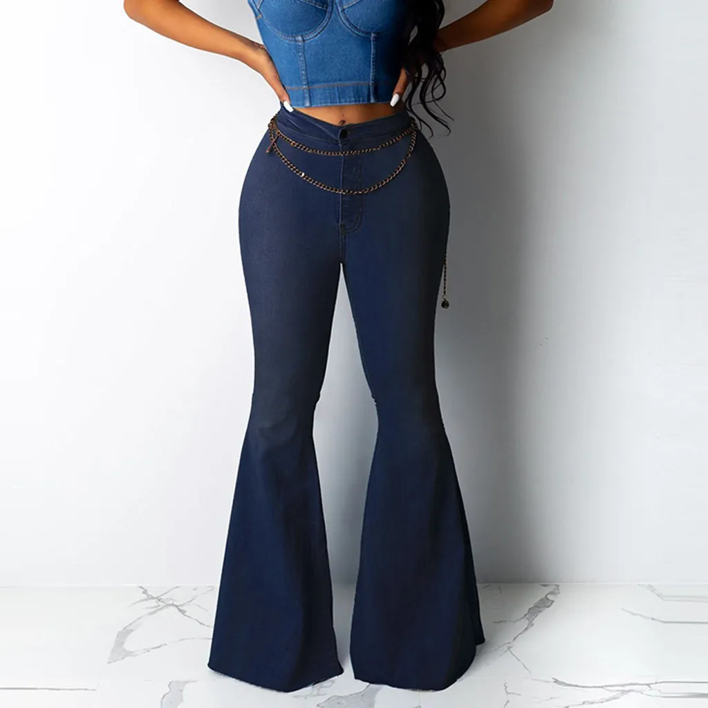 Джинсовые расклешенные брюки женские Ретро рваные джинсы Широкие брюки леди случайный звонок-низ расклешенные брюки женские расклешенные брюки E3