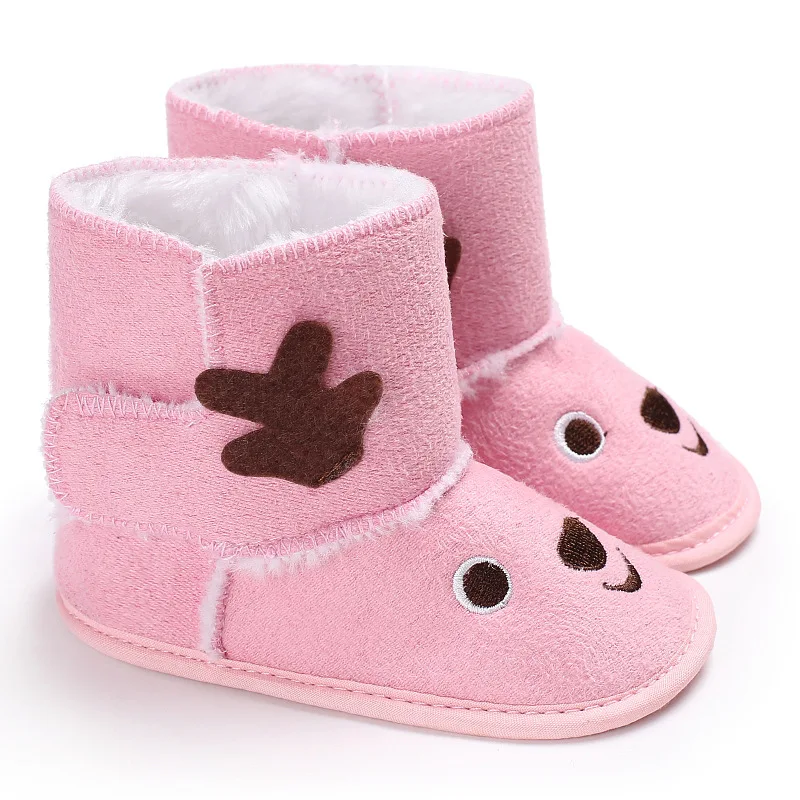 Зимняя обувь для маленьких девочек с рождественским оленем; нескользящая теплая зимняя обувь на мягкой подошве; детские ботинки - Цвет: pink
