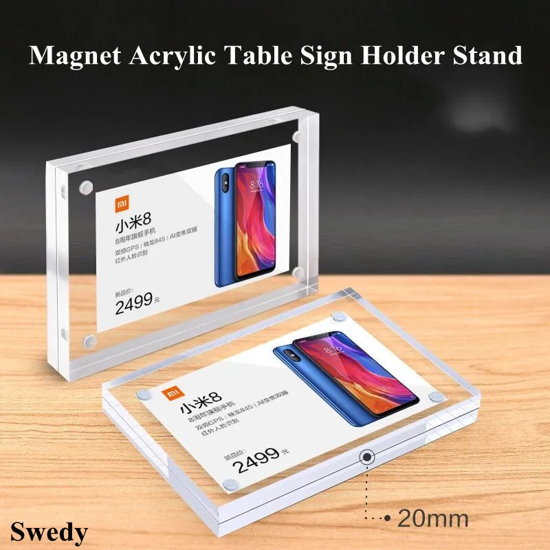 Magnetic Acrylic Block Photo Picture Frame Desktop Frameless Photograph Display Sign Holder Display Stand Price Tags Holder