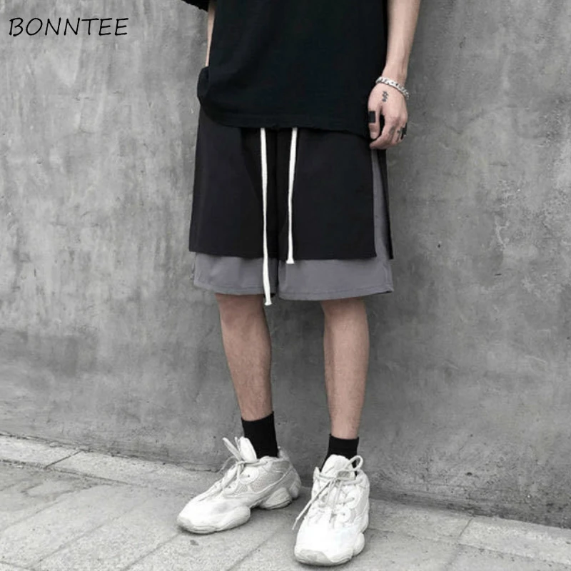 Pantalones cortos de tabla para hombre, diseño de parche Retro hasta la rodilla de talla grande 3XL, ropa de calle holgada de estilo coreano Vintage Chic, Hip-hop Ulzzang