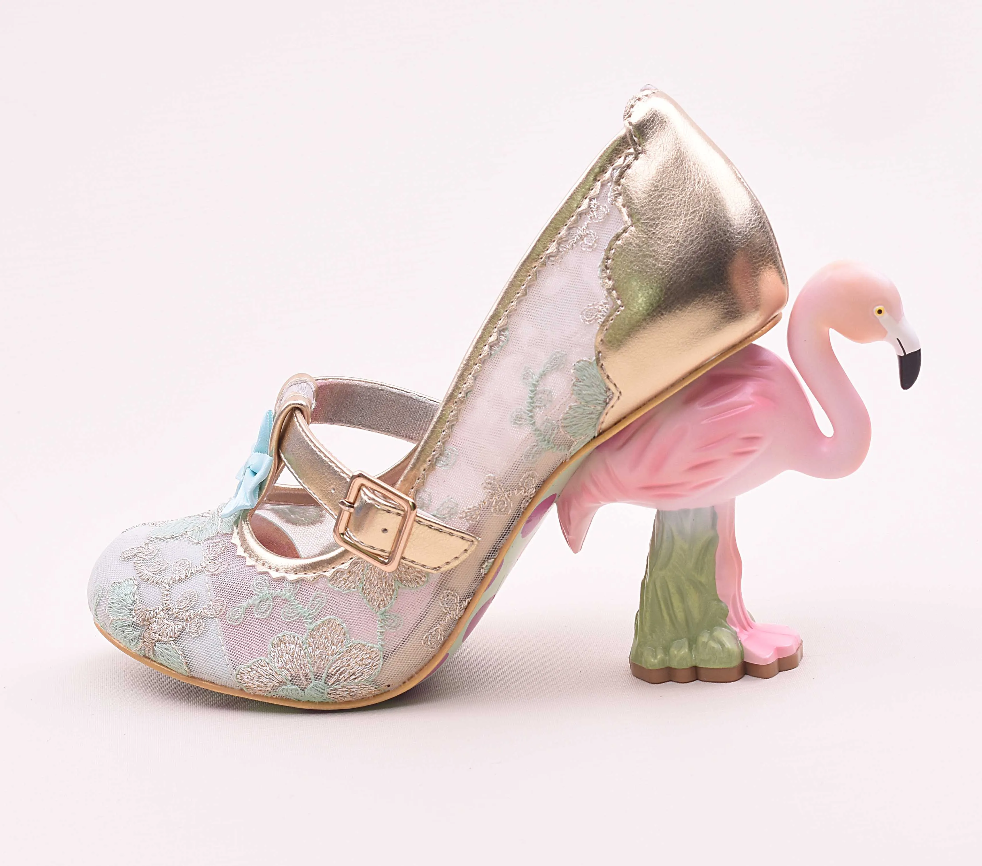 Туфли-лодочки на каблуке с Фламинго; женская обувь с круглым носком и узкой пряжкой; милые женские туфли-лодочки на высоком необычном каблуке, украшенные кружевом, розового цвета