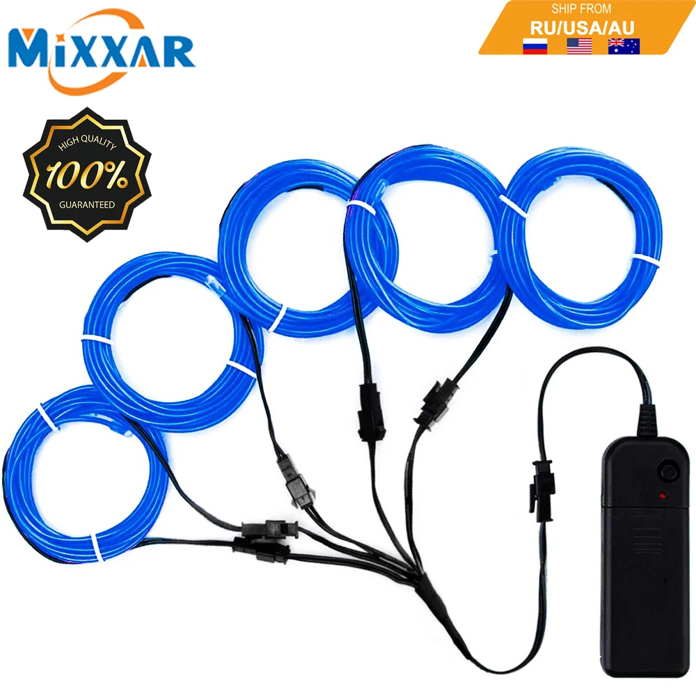 

EZK20 Dropshipping El Wire Super Bright Portable Wires Kits LED Strip with Transformer for Christmas Halloween Parties 1M