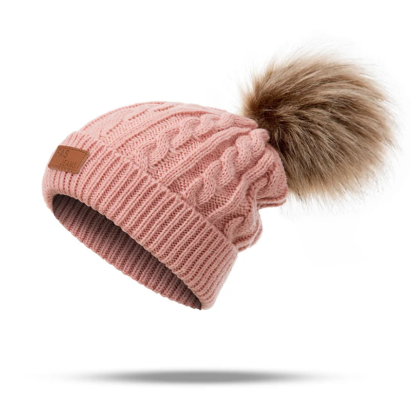 pink hat Evrfelan/Модная брендовая детская шапка и шарф, комплект из 2 предметов, зимняя шапка, шарф для девочек и мальчиков, помпоны, шапочки, набор шарфов, детские подарочные аксессуары - Цвет: pink hat