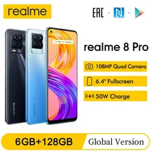 realme 8 Pro 6.4'' AMOLED 108MP Quad Camera 6GB 128GB Octa Core Snapdragon 720G 50W Super Dart Charge 4500mAh NFC Mobile Phone