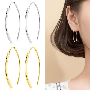 

ElfoPlataSi Genuine 925 Sterling Silver Sweet Smooth Stick Moon Hoop Earring For Women Wedding S925 Jewelry Gift Wholesale DA401