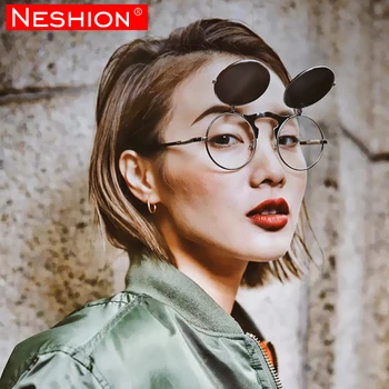 

Women's punk flip sunglasses Fashion Europe Vintage Round Double layer Lens Brand design alloy frame Sun Glasses UV400 Mirror