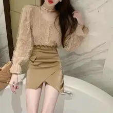 

2021 Female Autumn And Winter Solid Color Irregular High Waist Bag Hip A-line Mini Tight Skirt Khaki Sexy Club Style Size S-XL