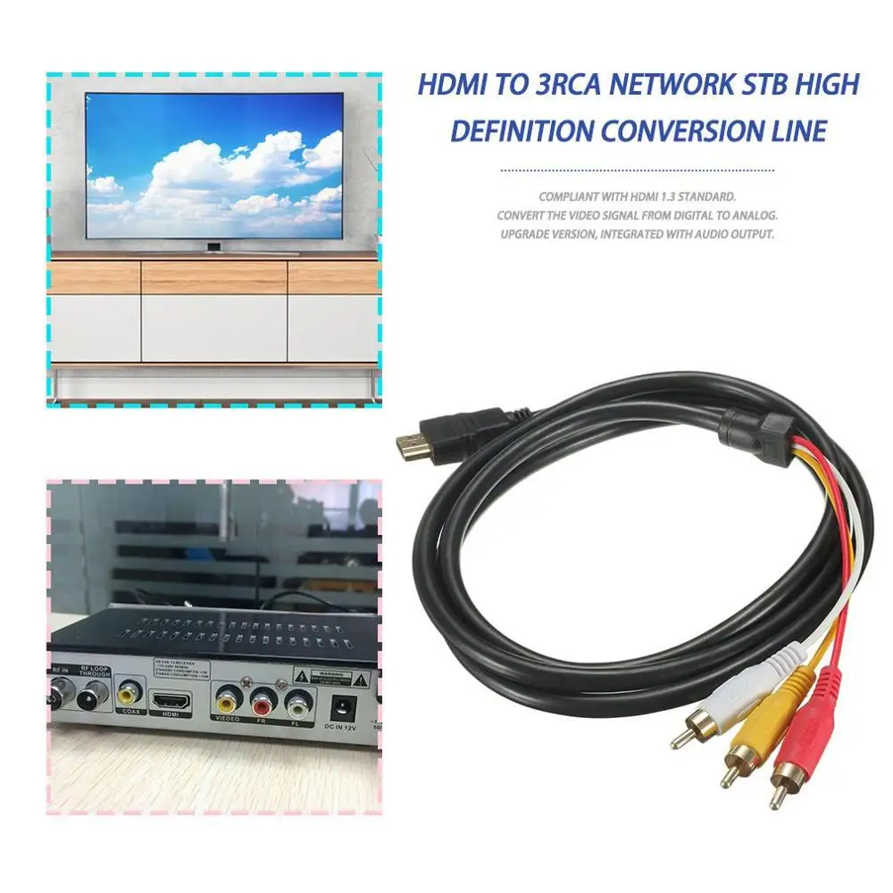 Позолоченные разъемы 5 футов 1 м 1080P HDTV HDMI штекер на 3 RCA аудио видео av кабель