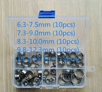 

Free shipping Pipe Clamp High Quality 45 PCS Stainless Steel 304 Single Ear Hose Clamps Assortment Kit Single with box