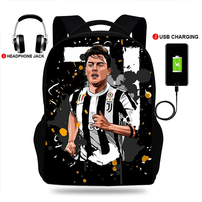 Школьный рюкзак Oxford Paulo Dybala с принтом школьная сумка usb-кабелем и через плечо для
