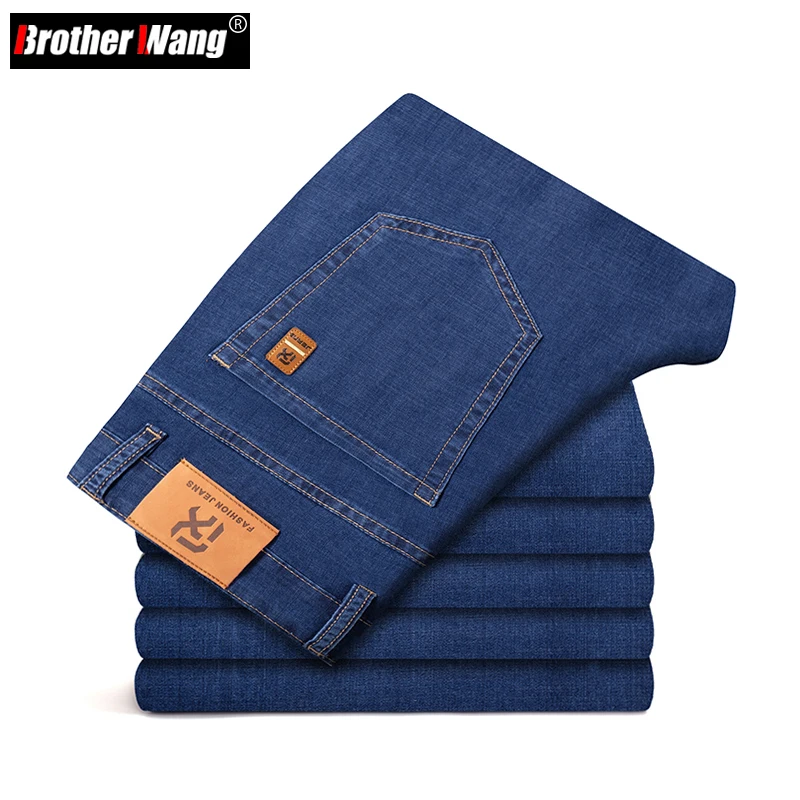 Men Jeans Regular Fit Elastic Midweight Jean Light Wash Jeans 