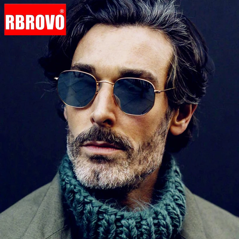 

RBROVO 2023 Polygon Square Sunglasses Men Retro Hexagon Mirror Metal Eyeglasses For Women/Men Vintage Brand Lentes De Sol Mujer