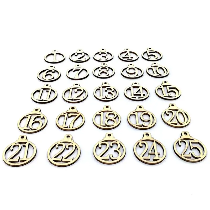 

25pcs 1-25 Wooden Christmas Advent Calendar Gift Tags Number Gift Tags Christmas Countdown Tags Christmas Decoration