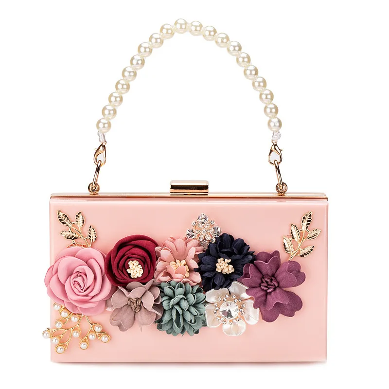 

Woman Beautiful Small Handbag Pearl Portable Colour Flower Coarse Chain Second Shoulder