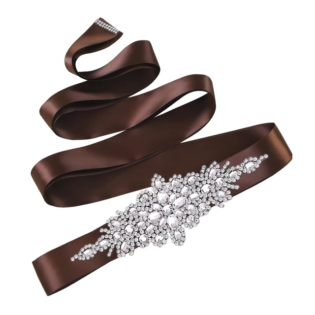 TOPQUEEN S01 Rhinestone Women's Belt Bride Belts Bridal Sashes Wedding Accessories Belts For Evening Party Prom Gown Dress brown ribbon