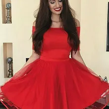 А-силуэт/Принцесса органза с открытыми плечами оборки Короткие/Мини-платья