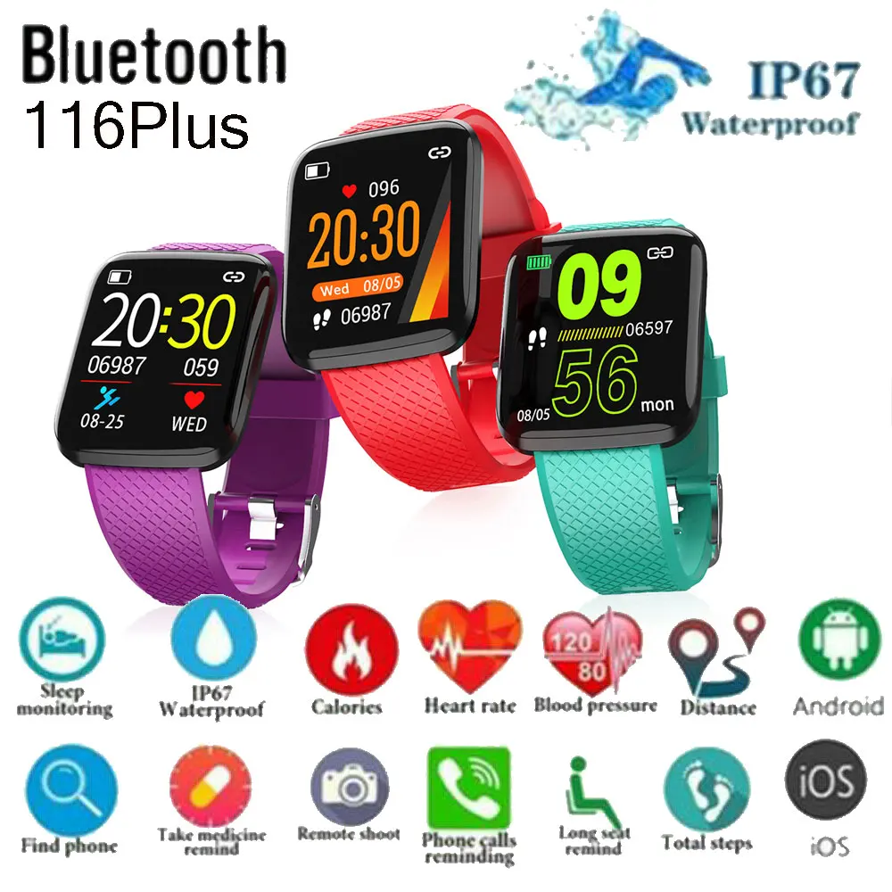 116 плюс bluetooth Смарт часы сердечного ритма кровяного давления монитор фитнес-трекер