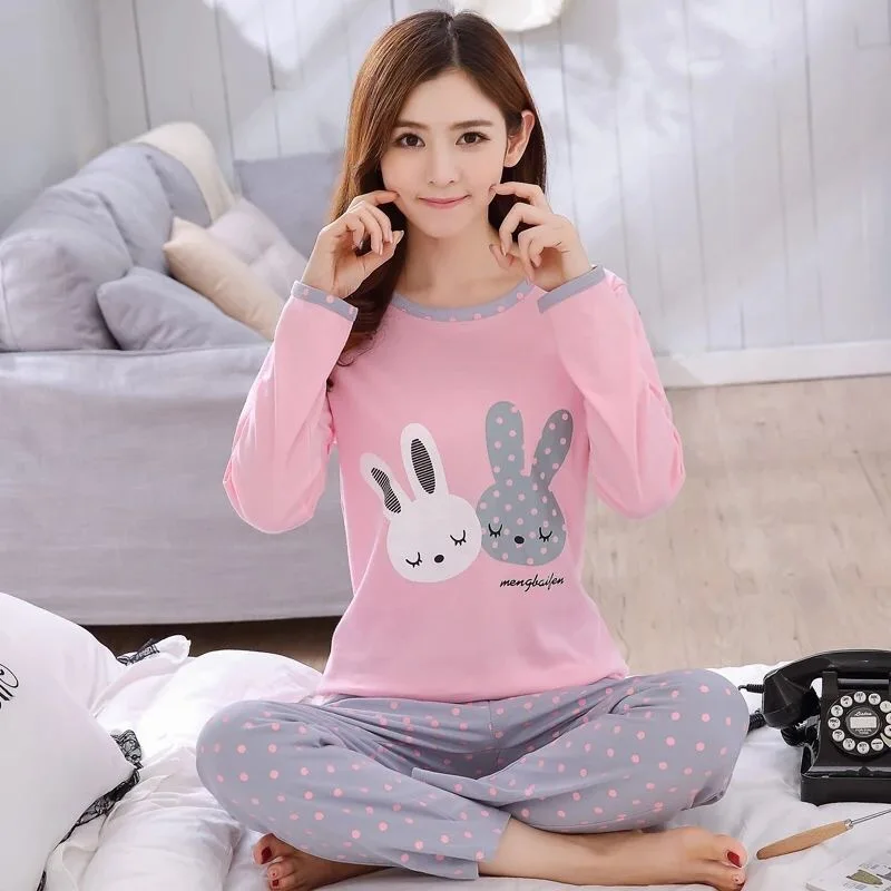 style 19 Женский пижамный комплект, ночное белье с героями мультфильмов, одежда для сна для девочек, пижама с длинными рукавами, Женский Пижамный костюм, комплект женской одежды - Цвет: style 19