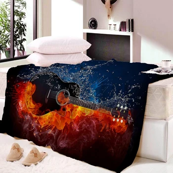 

Guitar Throw Blanket Hand Drawn Style Instrument with Grunge Look and Retro Design Rock and Roll Theme Fleece Blanket for Bed