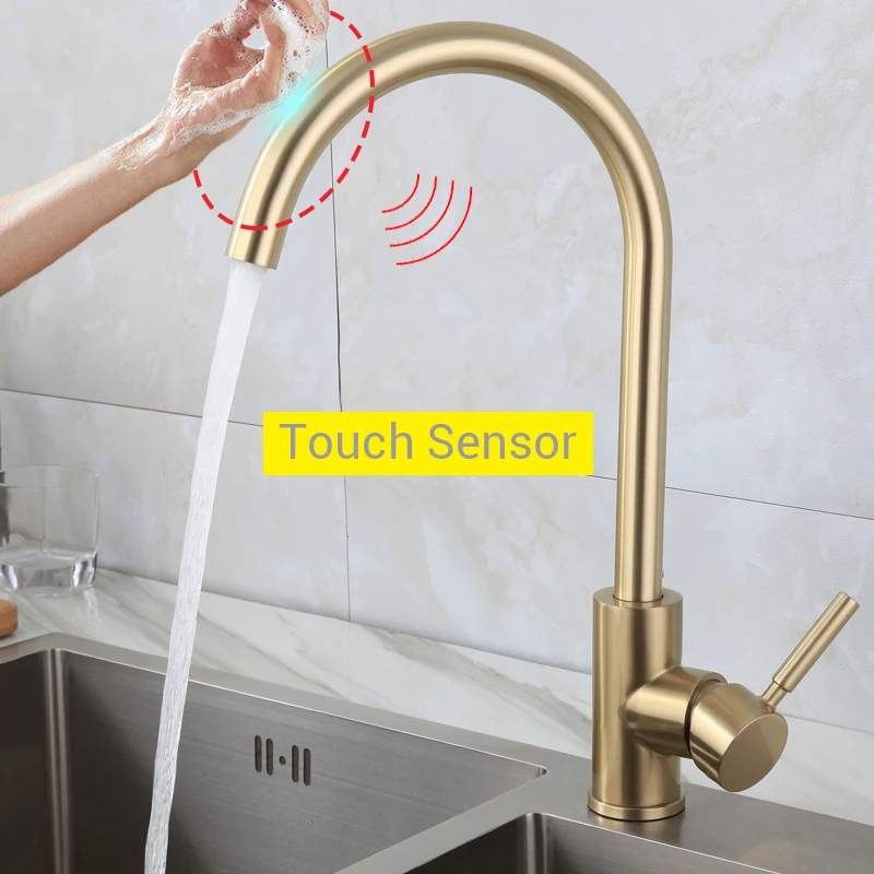 Кухонная раковина Smart Touch кран Матовый никель Золотой смеситель из нержавеющей