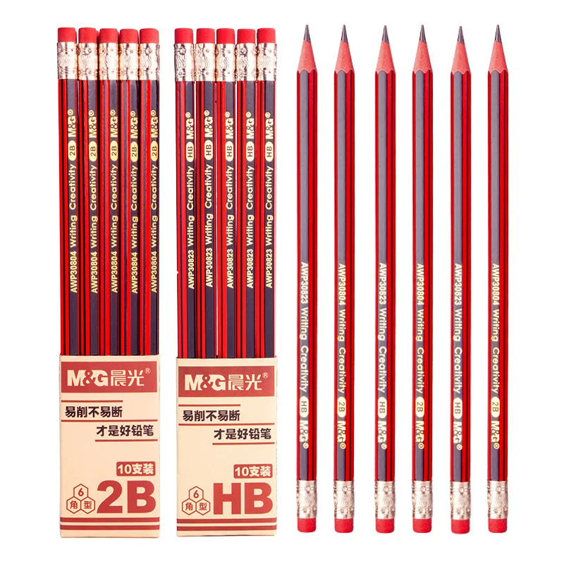 

M&G Wood Pencil Students Use 2B HB Writing Hexagonal Special Sketch Children Drawing Pencil Art Stationery Office School 10pcs