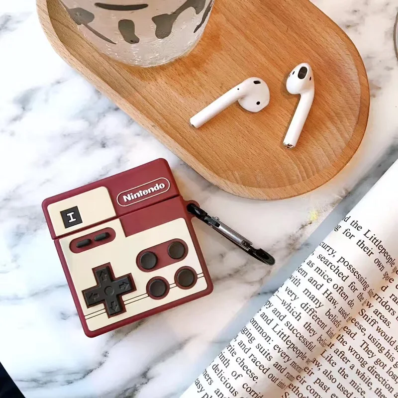

3D Silicone Square Shape Red Mimetic Computer Game Handle Airpods Charging Box Case Buy One Get Anti-lost Ring Free Smooth/Soft