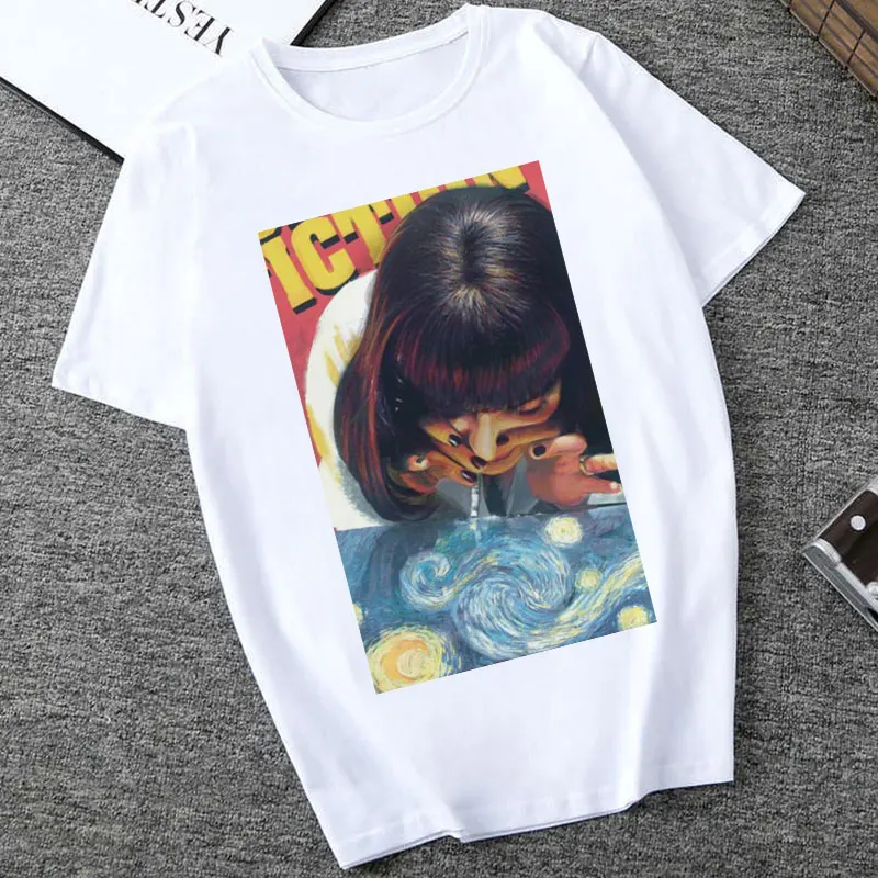 

2019 Summer Tops Women Harajuku Aesthetic Funny Cool Pulp Fiction Mia Vintage Printed Vogue Goddamn Design Casual O-neck Tshirt