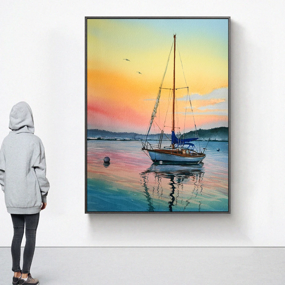 Landscape Sailboat Wall Art Pictures for Home Decoration Noridc Retro Boat Oil Painting On Canvas Ship Seascape Posters 4 H0dc45f5530f14cdda45e694092b4e20aR