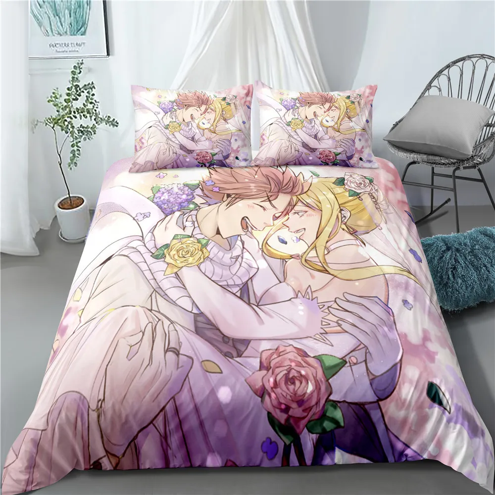 Modern Popular Animation Fairy Tail Pattern Home Textile 3D Digital Printing Home Decoration Down Quilt Cover Pillowcase Bedding 