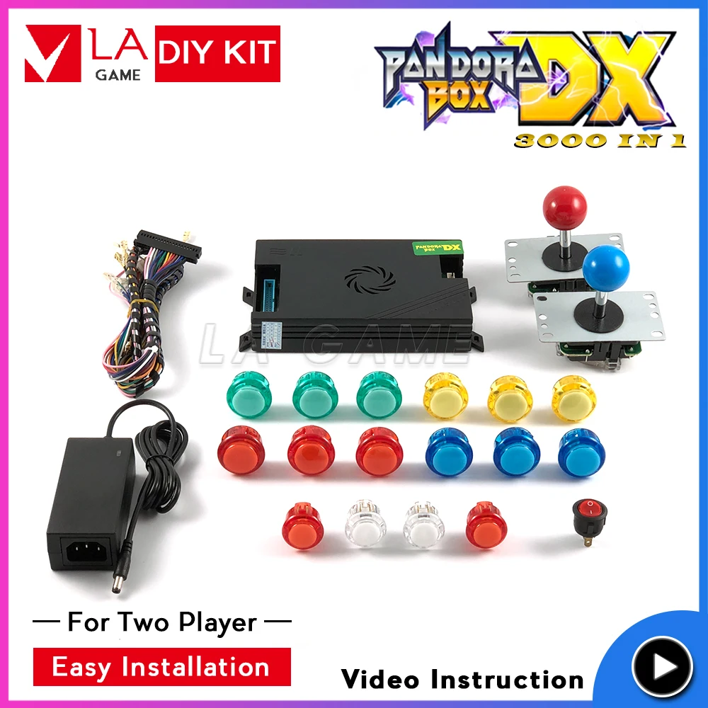 

pandora box dx 3000 games in 1 diy kit for 2 player family version 5pin 8 way joystick 30mm transparent sanwa button