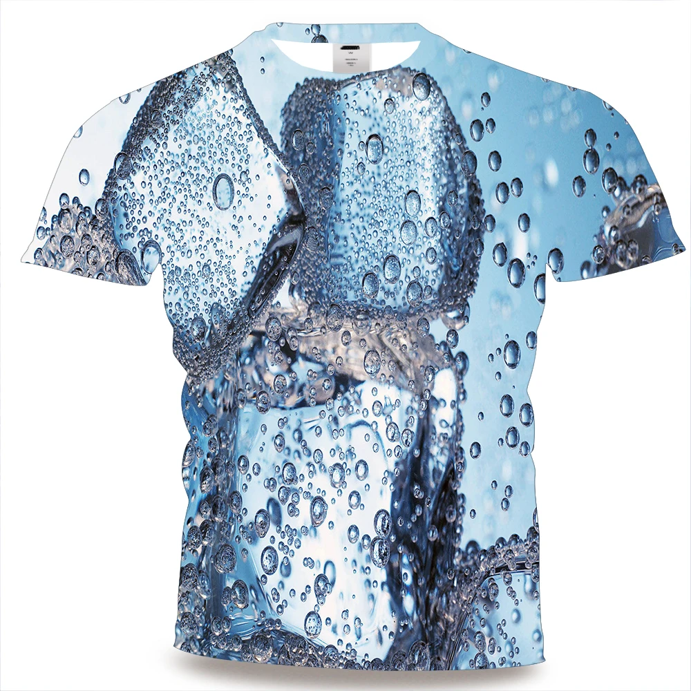 

UNEY Ice Cube T-Shirt For Men Ice Short Sleeve Water Tops Tees 3D Pattern Shirt For Men Summer Tees Plus Size Tops Blue Tshirt