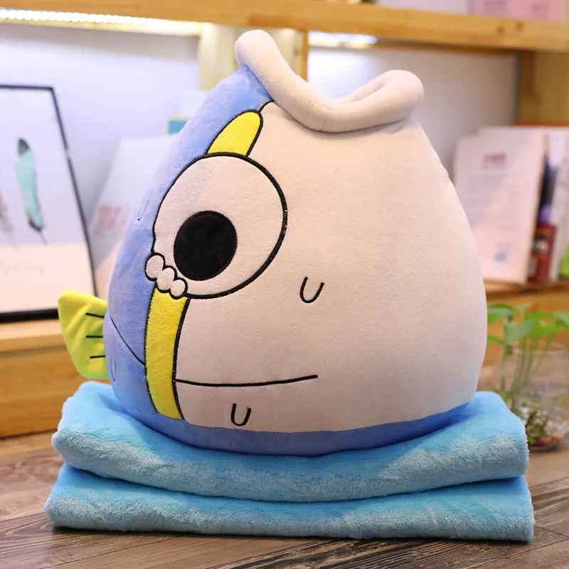 Плюшевая игрушка в виде рыбы, плюшевая подушка в виде головы рыбы из мультфильма, Подушка с одеялом, подушка для отдыха в офисе, для сна, подарок на день рождения, Рождество - Цвет: Blue-Pillow-03