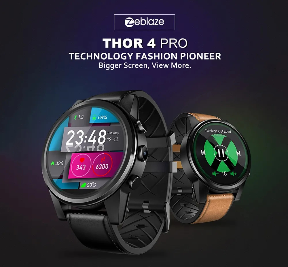 Смарт-часы Zeblaze THOR 4 PRO 4G, 1,6 дюймов, с кристаллами, gps/ГЛОНАСС, четыре ядра, 16 ГБ, 600 мАч, гибридный кожаный ремешок, Смарт-часы для мужчин
