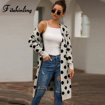 

Fitshinling Polka Dot Long Cardigan Female 2019 Winter Boho Sweaters Cardigans For Women Pockets Knitted Jackets Outerwear Sale
